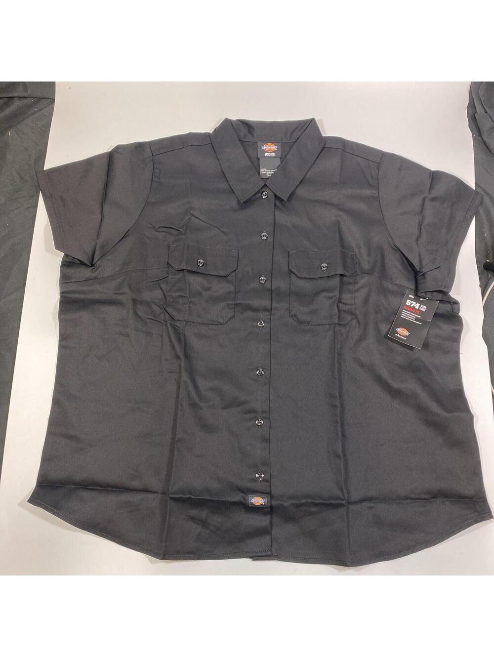 Dickies Women 2x Icon 574 Work Black Shirt Original Fit Plus Size Short Sleeve